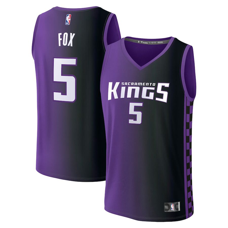 Men Sacramento Kings 5 De Aaron Fox Fanatics Branded Purple Statement Edition 2023-24 Fast Break Replica NBA Jersey